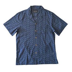 Lucky Brand Navy Blue Eyelet Embroidered Short Sleeve Woven Shirt NWOT Size S